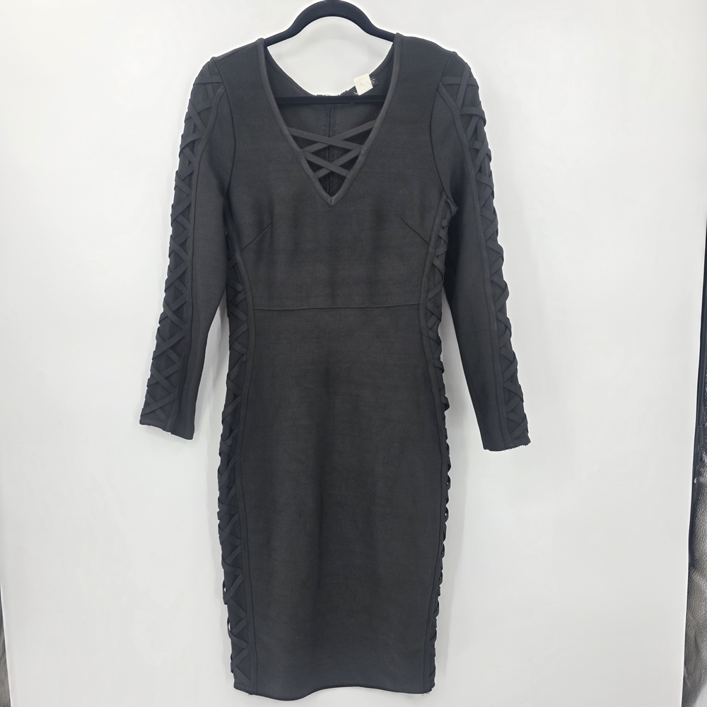 VENUS Women's Small LACI Body Con Bandage Long Sleeve Dress Crisscross Design